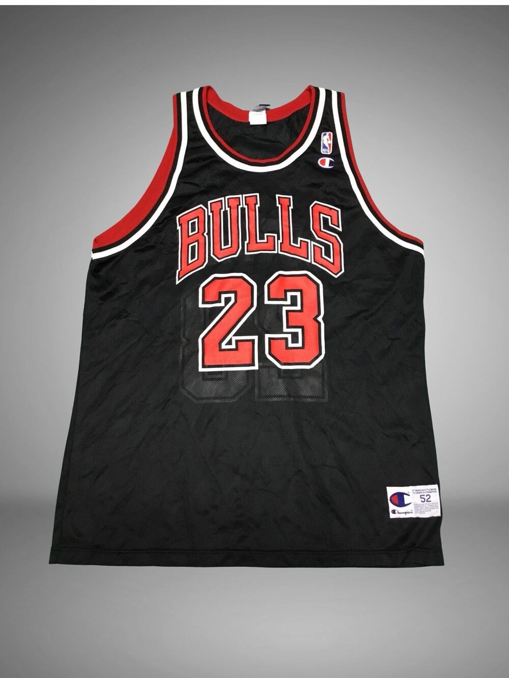 RARE🔥 Champion Michael Jordan Chicago Bulls VTG Jersey Throwback Black Red 52